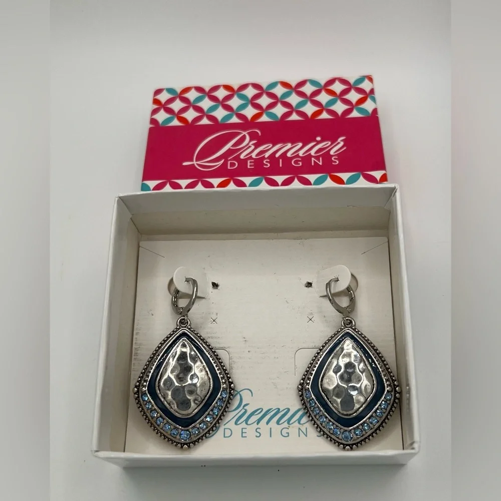 Premier Designs Silver and Blue Teardrop Earrings